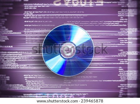 One cd disc on purple digital background