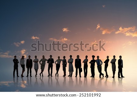Large group of business people standing in line