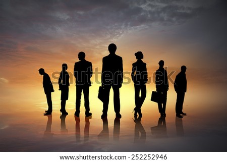 Large group of business people standing in line