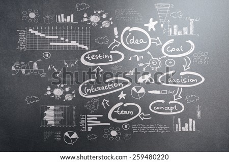 Background image with business sketches on white wall