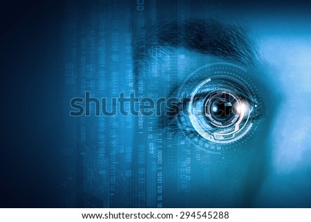 Close up of male digital eye with security scanning concept