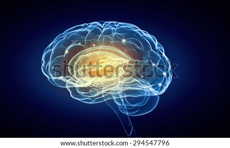 Concept of human intelligence with human brain on blue background