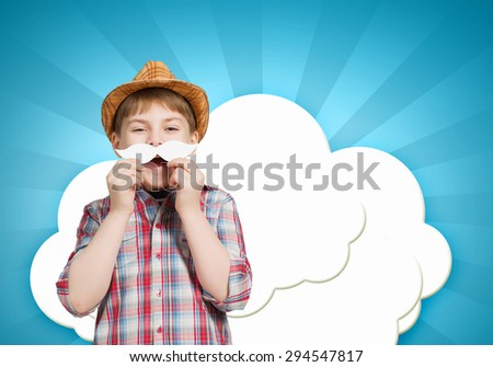 Cute boy wearing shirt hat and mustache