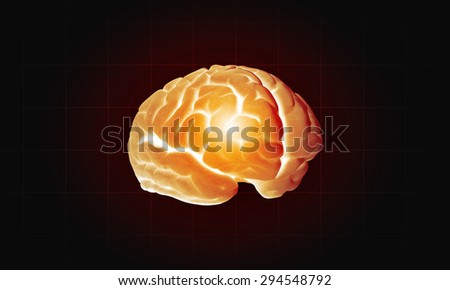 Concept of human intelligence with human brain on black background