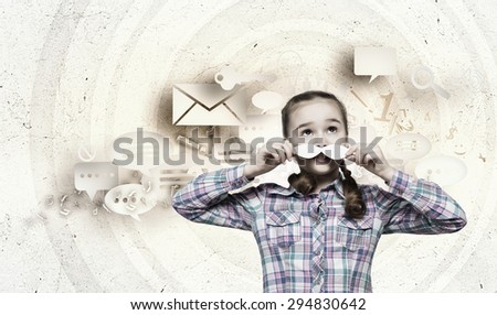 Cute girl wearing shirt hat and mustache
