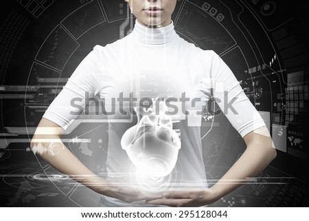 Picture of futuristic woman working with virtual technology
