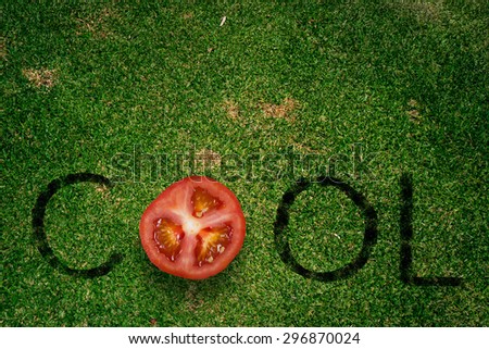 Word cool with tomato slice instead of letter O