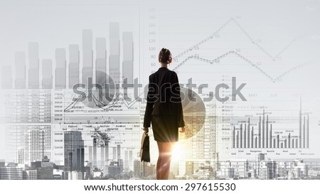 Rear view of businesswoman looking at business marketing strategy