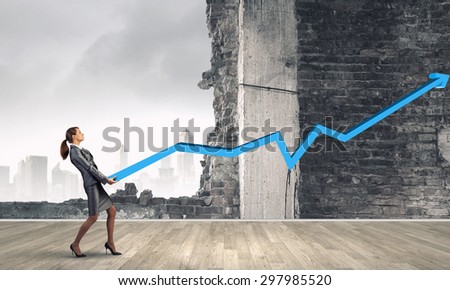 Businesswoman carrying big increasing graph. Growth concept