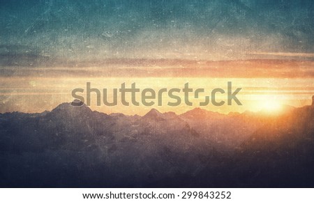 Natural beautiful landscape of sunrise above mountains