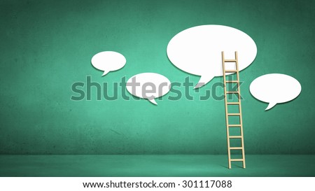 Conceptual image with ladder to chat clouds