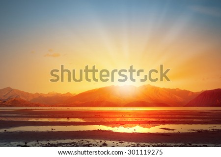 Natural landscape and sun rising at skyline