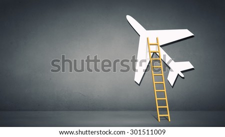 Aircraft boarding bridge concept on blue background