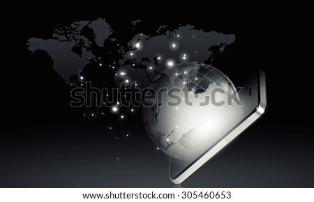 Mobile internet concept with mobile phone and digital planet