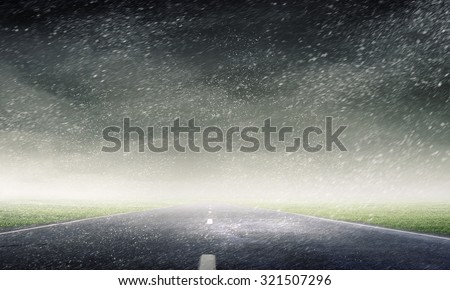 Natural landscape of road in rainy stormy weather