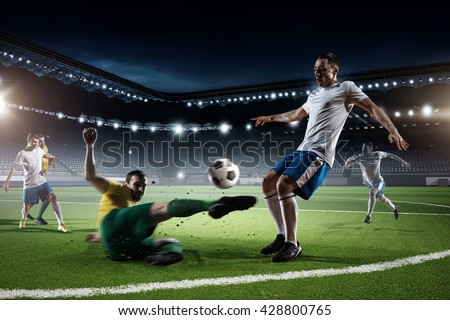 Soccer game in action