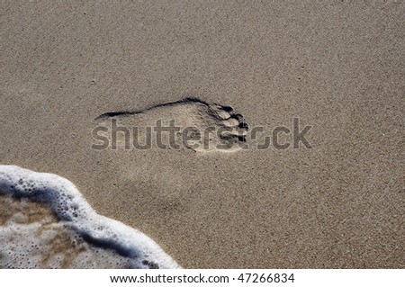 imprint of human feet in the sand on the beach