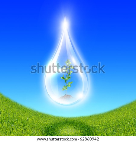 Large drops of green tree inside. Symbol of environmental protection