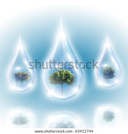 Large drops of green tree inside. Symbol of environmental protection