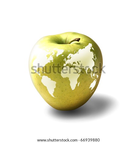 The image of the Earth caused by apple. Symbol of environmental protection.