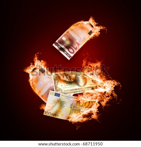 Banknotes open arms fire on a black background