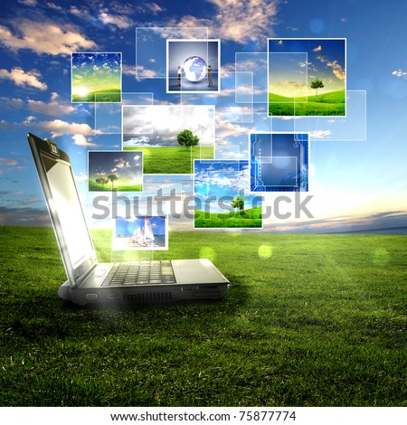 volor collage of notebook against green nature background