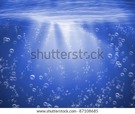 Illustration of blue sea underwater with air bubbles