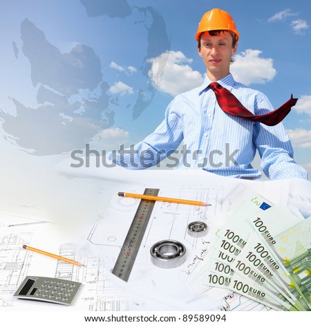 Collage with a business person and construction images