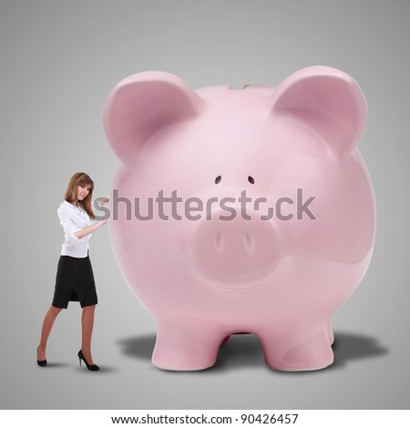 Collage with a piggybank and young business man