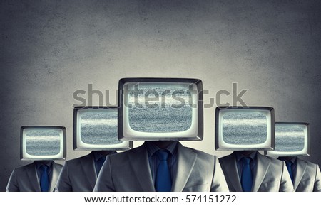 Man with TV instead of head . Mixed media