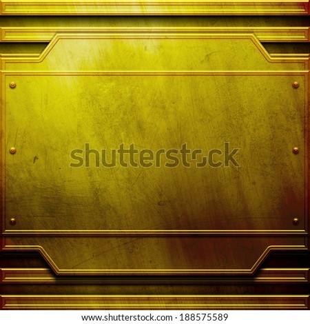 Golden metal plate. Industrial background