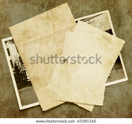 Vintage background with old paper, letters and photos
