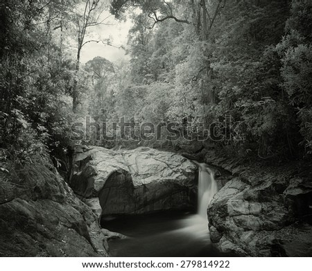 Infra red B&W photography Forest River Waterfall in Malaysia