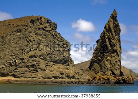 Water front cliffs and rocky projections in the Galapagos Islands