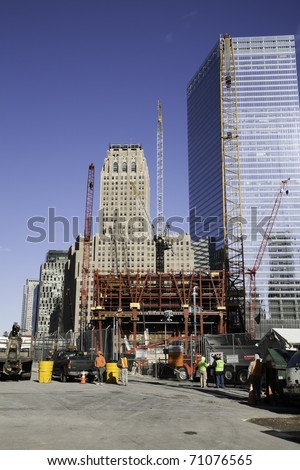 NEW YORK CITY - DEC 16: Construction at the site of the September 11,2001 bombing of the World Trade Center on December 16, 2010 in New York City.