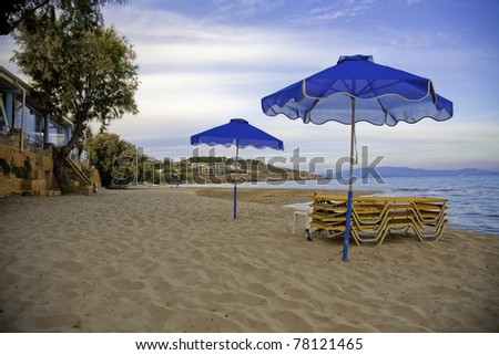 Late day on the beach in Karfas, Khios in Greece