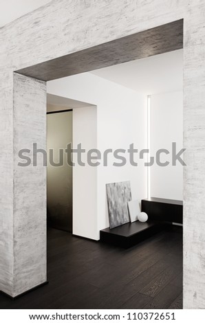 Modern minimalism style corridor interior in black and white tones