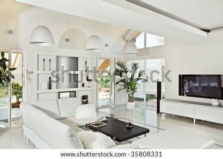stock photo : Snow-white living room interior in modern style