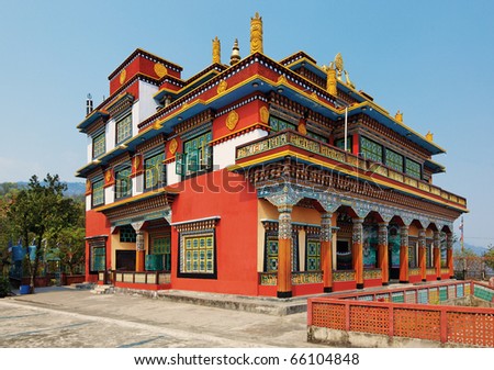 Buddhist Architecture on Ancient Buddhistic Temple Architecture  Pokhara  Nepal Stock Photo