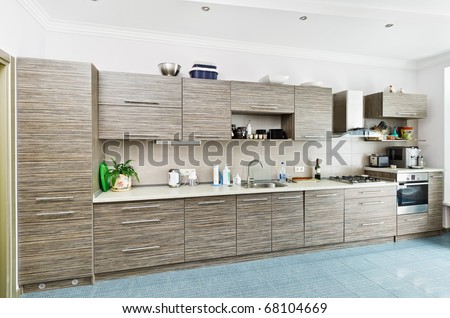 Modern minimalism style Kitchen interior with patterned gray furniture