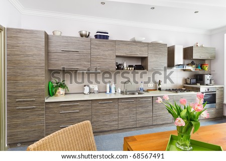 Modern minimalism style Kitchen interior with patterned gray furniture