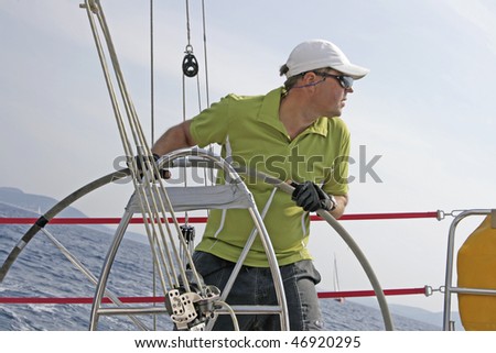 Regatta sailing action in Mediterranean sea in Croatia.