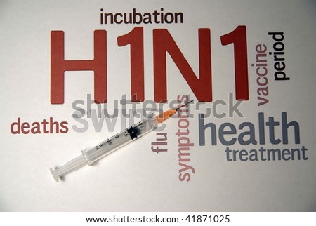 Swine flu H1N1 disease with syringe  and virus vaccine