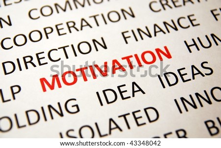 Background with words motivation, idea, direction, finance, ideas, cooperation, view left