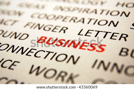 Background with words business, connection, letter, cooperation, work,  view right