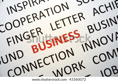 Background with words business. connection. letter, cooperation. work, view top