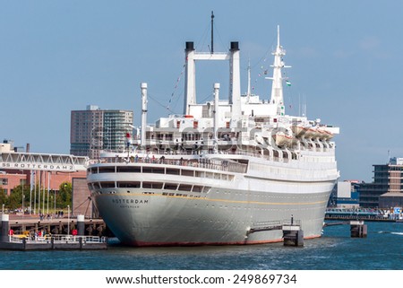 Rotterdam, Netherlands - June 21st, 2014: The SS Rotterdam V, the biggest passenger-ship ever constructed by the Netherlands themselves from 1959. The ship is used as museum and hotel.