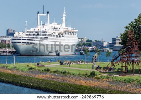 Rotterdam, Netherlands - June 21st, 2014: The SS Rotterdam V, the biggest passenger-ship ever constructed by the Netherlands themselves from 1959. The ship is used as museum and hotel