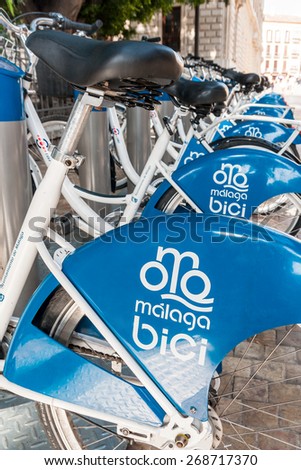 Malaga, Spain - September 30th, 2014: a number of city bikes in Malaga, Spain, as part of an environmental-friendly transport concept