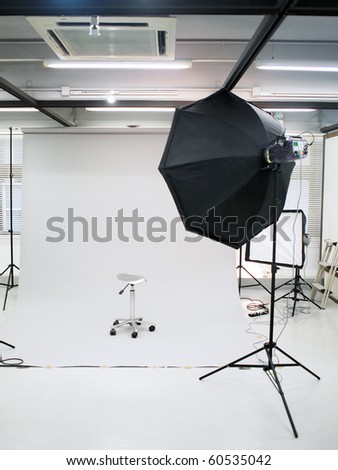 stock photo : Professional photography studio setup with flash lighting and 
